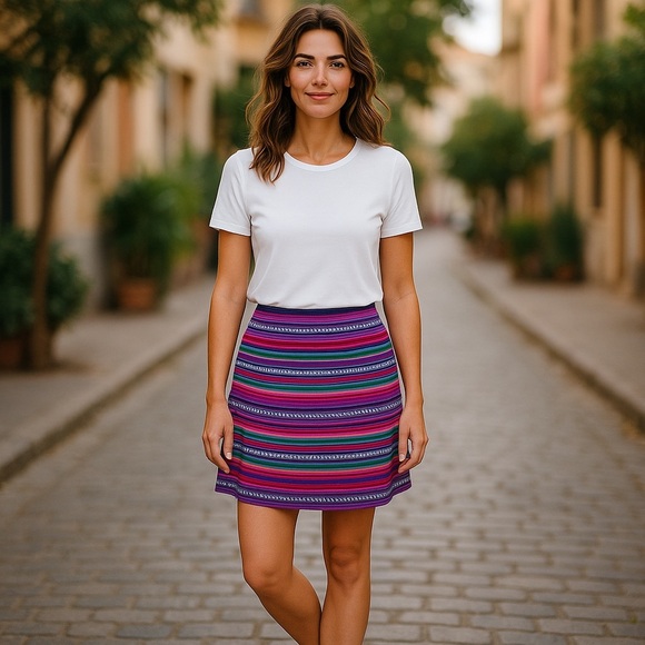 Kaisely Purple and Blue A-Line Mini Skirt Casual - Picture 1 of 15